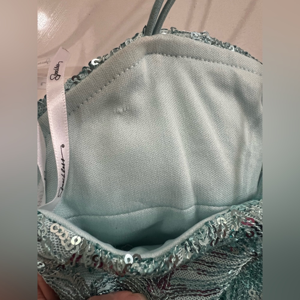 Speechless Seafoam Light Blue Sequin Maxi Slip Dress Size 3 Juniors Prom Gown - Picture 14 of 16